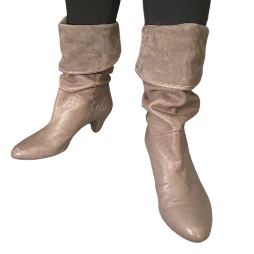 Fornarina Slouchy tall Boots Women 37 6 Taupe Leather Kitten Heel‎ 80s
